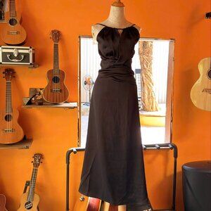 Elegant Black Satin Midi Dress Asymmetric